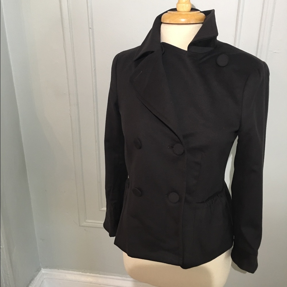 Theory soft black double breasted jacket peplum